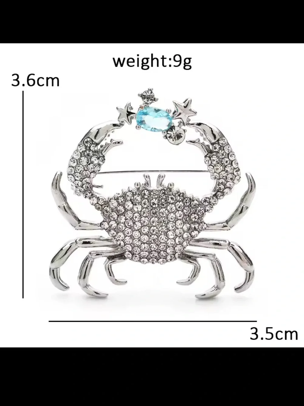 Anthropologie Gold Crab Brooch with Blue and Clear Crystals